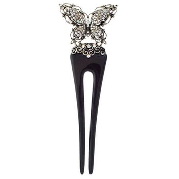 Karen Marie - Ornate Butterfly Chignon Pin - White (1)