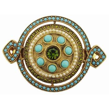 Linda Levinson - Circular Brooch Barrette - Turquoise & Peridot Hued Crystals (1)