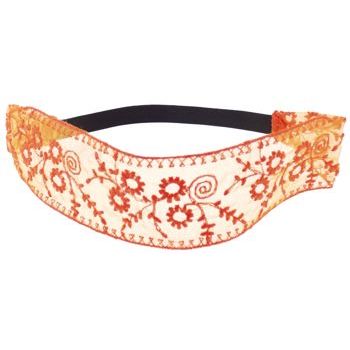 HB HairJewels - Lucy Collection - Lace & Embroidery Stretch Bandeau Headband - Orange (1)