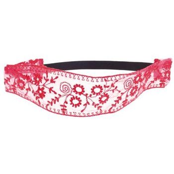 HB HairJewels - Lucy Collection - Lace & Embroidery Stretch Bandeau Headband - Cherry (1)