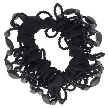 HB HairJewels - Beaded Nylon Covered Pony Elastic - Black (1)