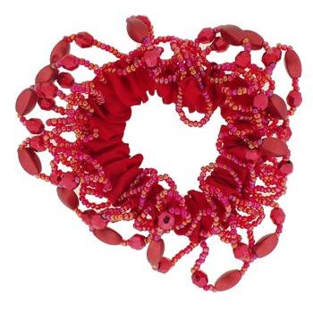 HB HairJewels - Beaded Nylon Covered Pony Elastic - Red (1)