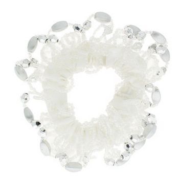 HB HairJewels - Beaded Nylon Covered Pony Elastic - Snow White (1)