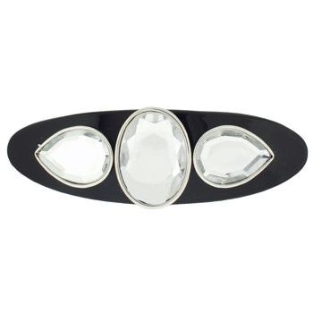 Rasco - Oval Barrette w/Pear Shaped & Oval Crystals - Black w/Crystal Gems & Silver Setting (1)