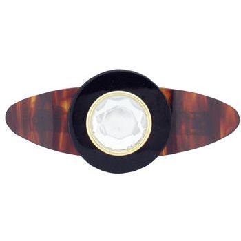 Natasha B. - Oval Barrette w/Round Crystal - Tort & Black w/Crystal Gem & Gold Setting (1)