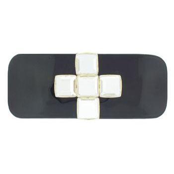 Natasha B. - Wide Barrette w/Crystal Cross  - Black with Crystal Gems & Gold Setting (1)