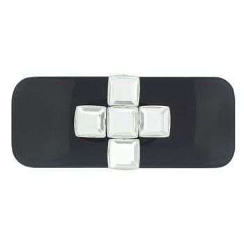 Rasco - Wide Barrette w/Crystal Cross  - Black with Crystal Gems & Silver Setting (1)
