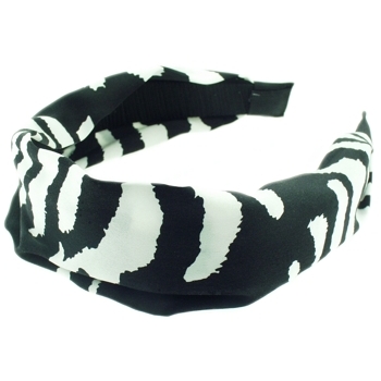 Head Dress - Silk Charmeuse Headband - Black & White Zebra Pattern (1)