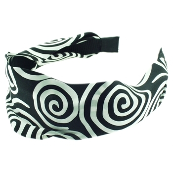 Head Dress - Pucci Inspired Silk Headband - Black & White Swirl Pattern (1)