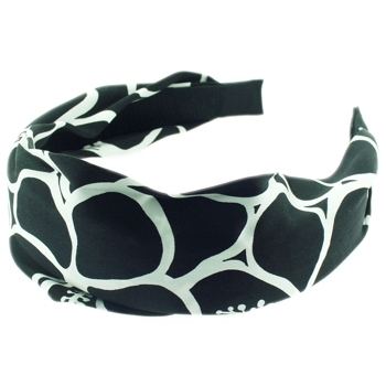 Head Dress - Pucci Inspired Silk Headband - Black w/White Swirl & Small White Leaf Pattern (1)