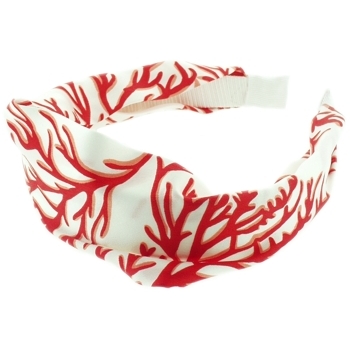 Head Dress - Silk Charmeuse Headband - White w/Coral Pattern - 2 7/8inch Wide (1)