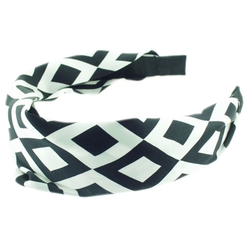 Head Dress - Pucci Inspired Silk Headband - Black & White Diamond Pattern (1)