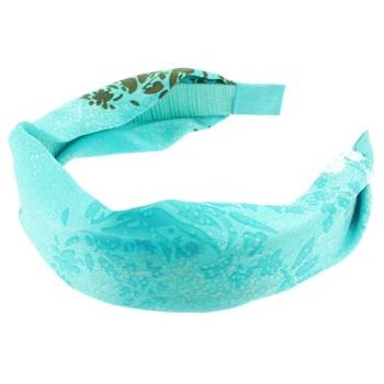 Head Dress - Silk Charmeuse Headband - Aqua w/ Brown Floral (1)