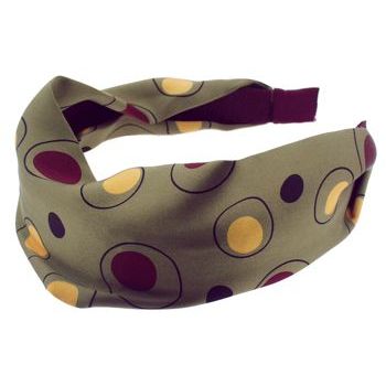 Head Dress - Silk Charmeuse Headband - Olive w/ Dots Pattern (1)