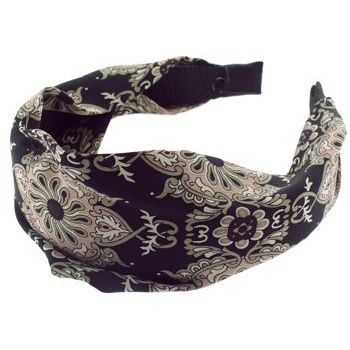 Head Dress - Silk Headband - Black & Gray Paisley (1)