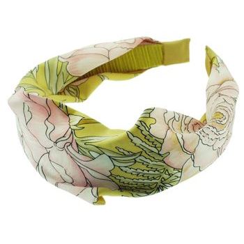 Head Dress - Silk Charmeuse Headband - Yellow w/Pink Floral Pattern (1)