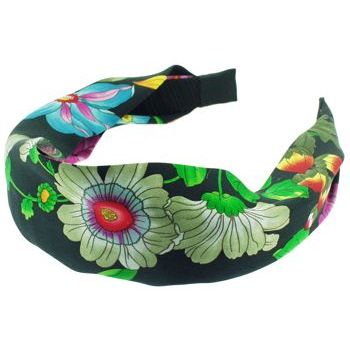 Head Dress - Silk Charmeuse Headband - Black w/Floral Pattern (1)