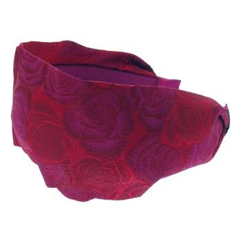 Head Dress - Brocade Scarf Headband - Roses - Red w/Fuchsia (1)