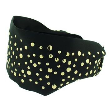 Head Dress - Satin Scarf Headband - Black w/Gold Studs (1)