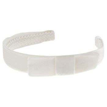 Susan Daniels - Headband - 1inch Shiny Velvet - White w/Bow (1)