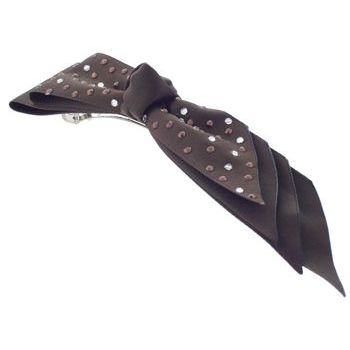 Juko - Crystal Encrusted Knotted Bow Barrette - Chocolate