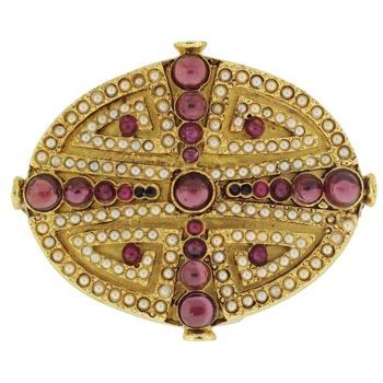 Linda Levinson - Ornate Gold Barrette w/Garnets & Pearls (1)