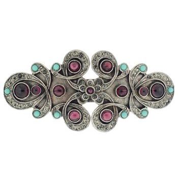 Linda Levinson - Art Deco Barrette - Silver w/Garnet, Turquoise & Black Diamond Swarovski Crystals (1)