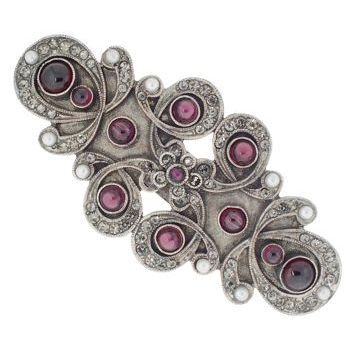 Linda Levinson - Art Deco Barrette - Silver w/Garnets, Pearls & Black Diamond Swarovski Crystals (1)