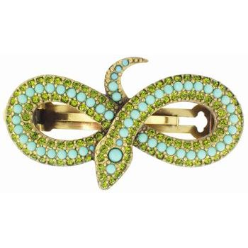 Linda Levinson - Snake Barrette - Turquoise Pearls & Peridot Swarovski Crystals (1) - Gold