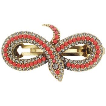 Linda Levinson - Snake Barrette - Coral & Black Diamond Swarovski Crystals (1)- Gold