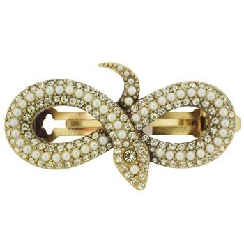 Linda Levinson - Snake Barrette - Swarovski Pearls & Gold Crystals (1) - Gold Barrette