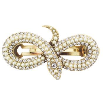 Linda Levinson - Snake Barrette - Swarovski Pearls & White Crystals (1) - Gold