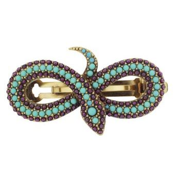 Linda Levinson - Snake Barrette - Turquoise & Swarovski Garnets (1) - Gold