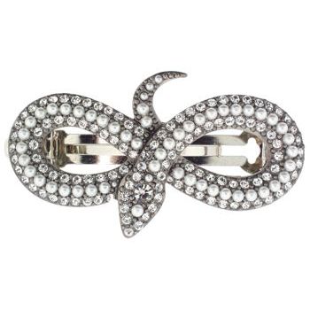 Linda Levinson - Snake Barrette - Swarovski Pearls & White Crystals (1) - Silver