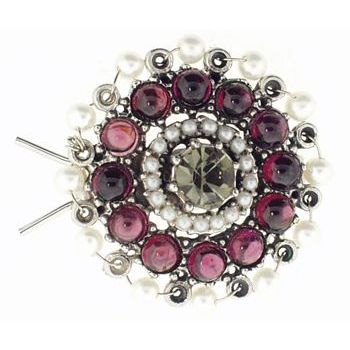 Linda Levinson - Garnet, White Pearls & Smokey Topaz Crystal Barrette (1)