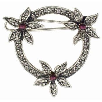 Linda Levinson - Triple Flower Barrette - Silver w/Black Diamond Swarovski Crystals & Garnets (1)