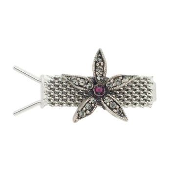 Linda Levinson - Small Flower Barrette w/ Swarovski Crystals & Garnet Center (1)