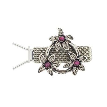 Linda Levinson - Small Triple Flower Silver Barrette w/ Swarovski Crystals Garnet Center (1)