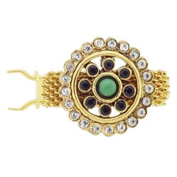 Linda Levinson - Small Round Flower Barrette w/ Swarovski Crystals & Emerald, Garnets (1)