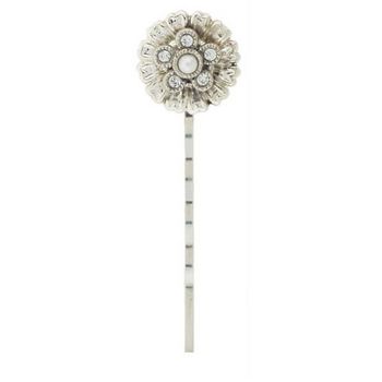 Linda Levinson - Silver, Pearl & Swarovski Crystal Flower Bobby Pin (1)