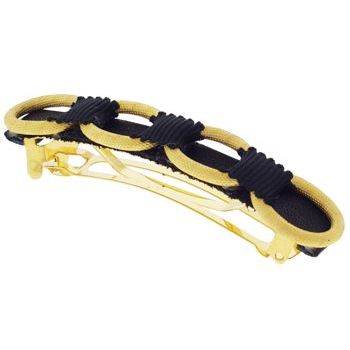 Linda Levinson - Link Barrette - Gold w/Black Leather (1)