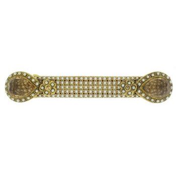 Linda Levinson - Large Vintage Stone Barrette - Golden Topaz w/Swarovski Pearls