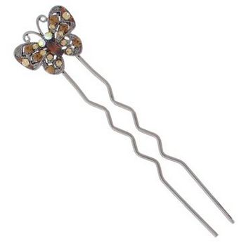 Karen Marie - Crystal Butterfly Hair Pin - Amber (1)