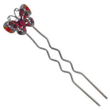 Karen Marie - Crystal Butterfly Hair Pin - Red (1)