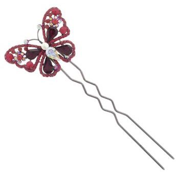 Karen Marie - Crystal Teardrop Butterfly Chignon Pin - Red (1)