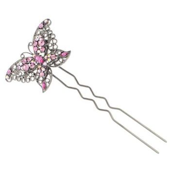 Karen Marie - Large Crystal Butterfly Chignon Hair Pin - Rose (1)