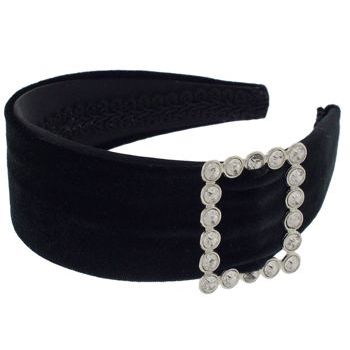 Susan Daniels - Headband - 2inch Velvet - Black with Crystal Square Buckle (1)