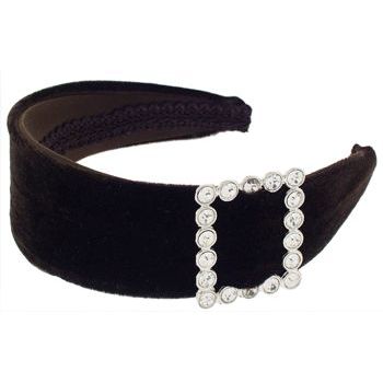 Susan Daniels - Headband - 2inch Velvet - Chocolate with Crystal Square Buckle (1)