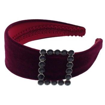 Susan Daniels - Headband - 2inch Velvet - Burgundy with Jet Square Buckle (1)