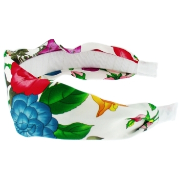 Head Dress - Silk Charmeuse Headband - White w/Bright Flowers (1)